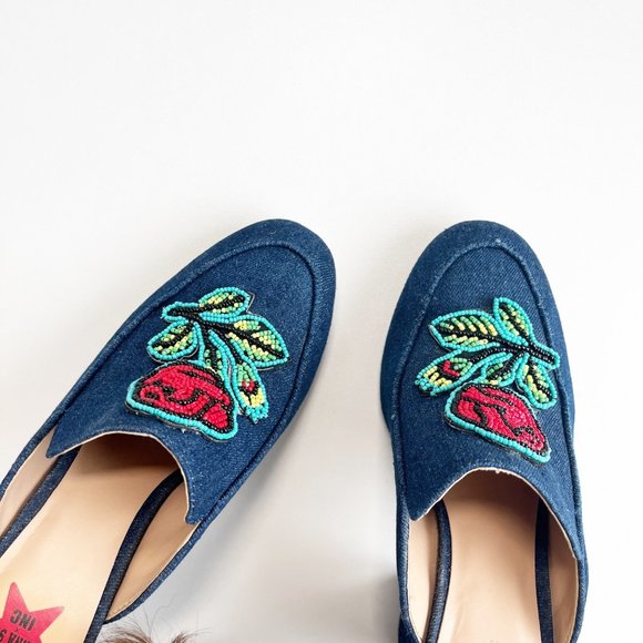Anna Sui x INC | Denim Beaded Floral Rose Heeled Mules | 7.5 - Picture 2 of 8
